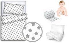 Baby 5pc bedding set cotton pillow duvet bumper 70x80cm Big grey stars on white - MyHappy Baby
