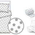 Baby 5pc bedding set cotton pillow duvet bumper 70x80cm Big grey stars on white