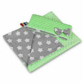 Warm Baby Blanket Dimple Cotton Quilt Pillow Double Sided 100X75cm Green - Big White Stars On Grey