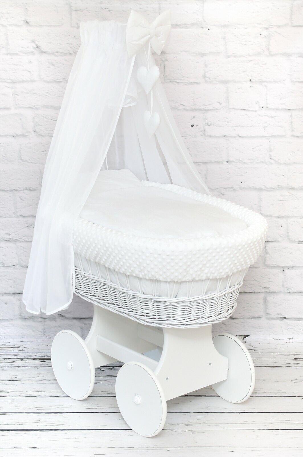 White Wicker Moses Basket With Wheels Baby full Bedding Set White Dimp white-wicker-moses-basket-with-wheels-baby-full-bedding-set-white-dimp
