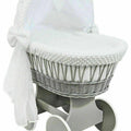 Baby Full Bedding Set With Hood To Fit Wicker Moses Basket Dimple White
