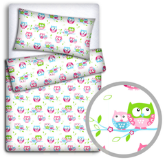 Bedding Set 4Pc Fit Kids Junior Bed 150X120 Owls White - MyHappy Baby