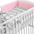 Baby 6Pc Dimple Bedding Set Pillow Duvet Quilt Sheet Bumper Fit Cotbed 140X70cm Dimple Pink/ Grey Elephants