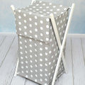 Laundry Basket with white wooden frame and storage removable linen DOTS GREY
