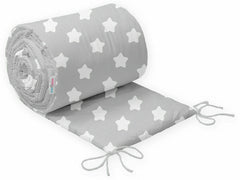 Padded Baby Bumper To Fit Cot 120x60 All Around 100% Cotton 360cm Big White stars - MyHappy Baby