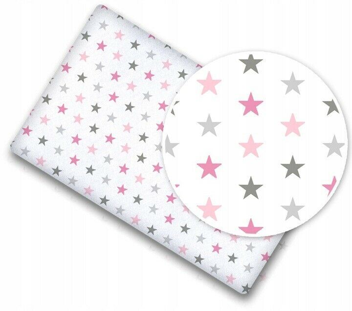 Baby Fitted Toddler Bed Sheet Printed 100% Cotton Mattress 160X80cm Grey Pink Stars