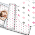 Bedding Set 4Pc Fit Kids Junior Bed 150X120 Grey Pink Stars
