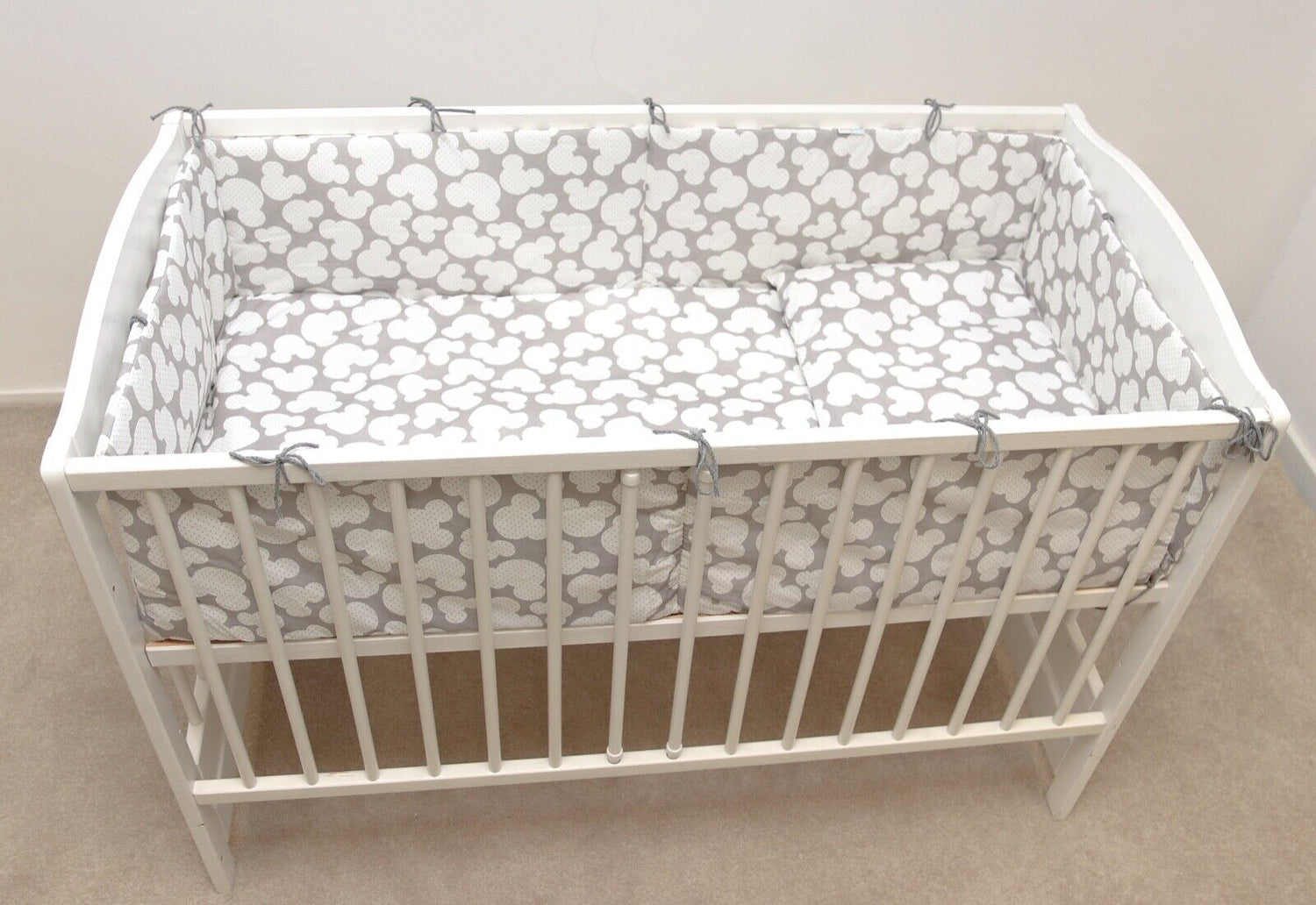 Baby Bedding Set 5pc All-round Bumper Fit Cot 120x60 Mouse grey