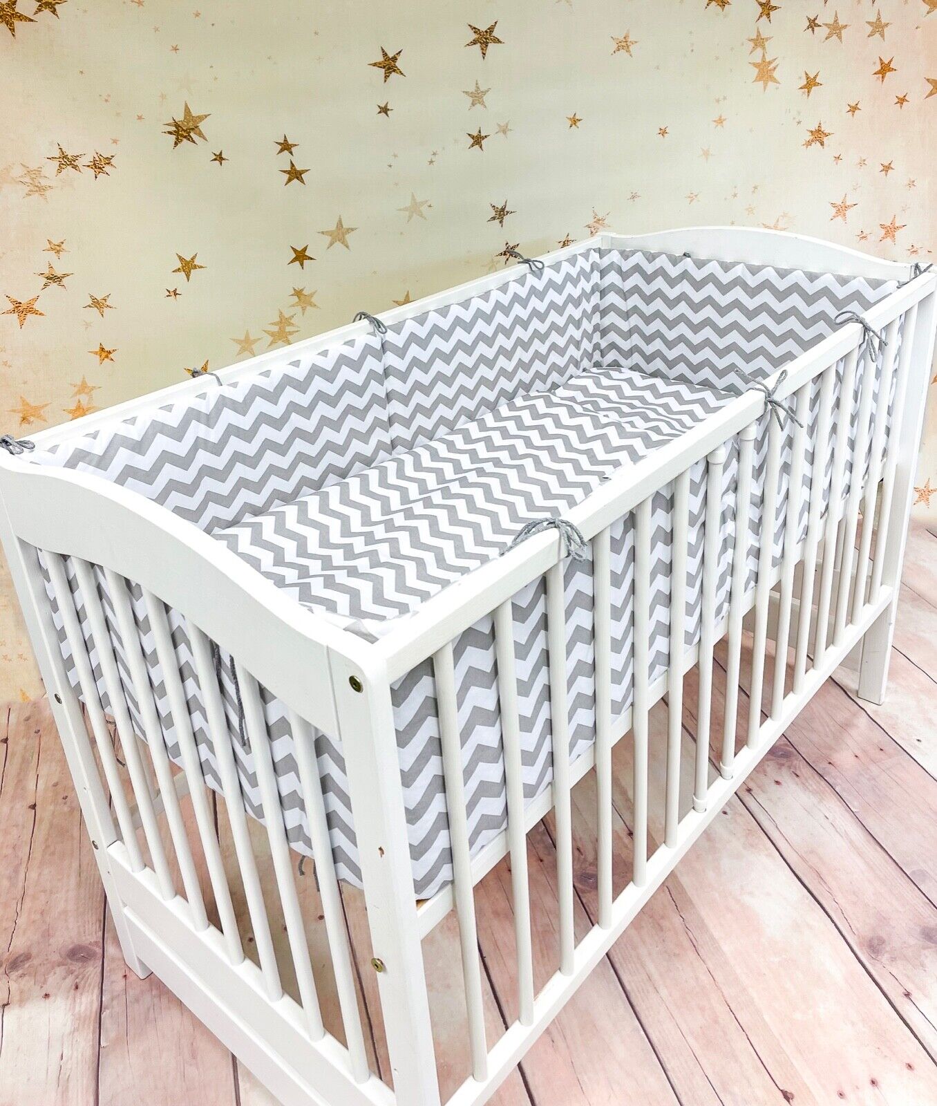 Baby Bedding Set 3pc bumper all around Cotton to Fit Cot 120x60 Zig Zag