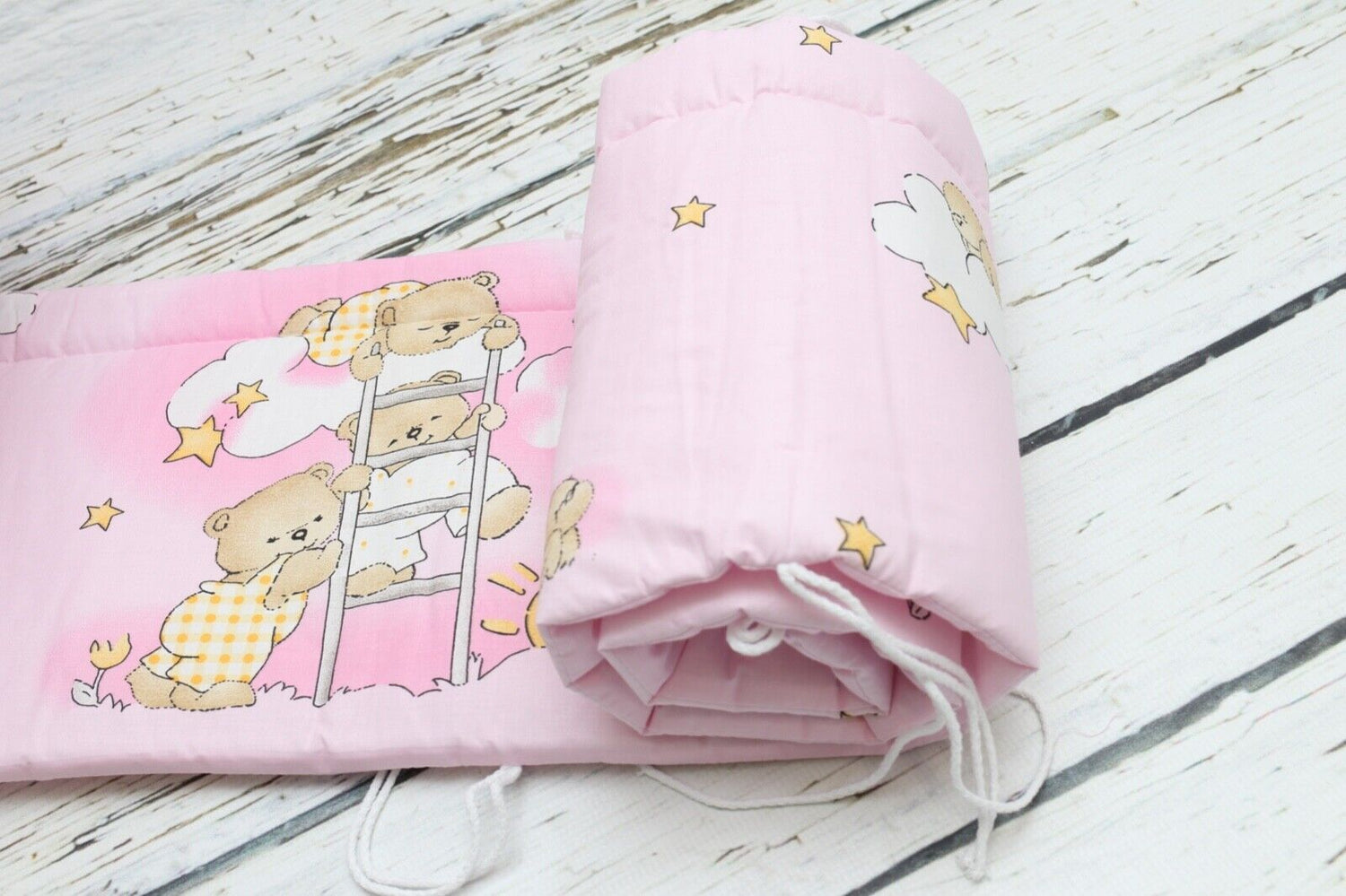 Padded Cot Bed Bumper to fit cot bed 140x70cm All-round 100% Cotton Ladder Pink