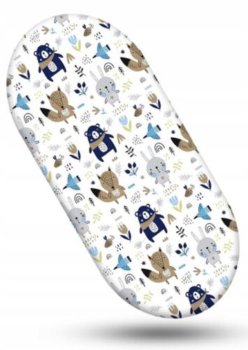 80x38cm Fitted Sheet for Baby Moses Basket Pram 100% Cotton  BOHO Animals Navy