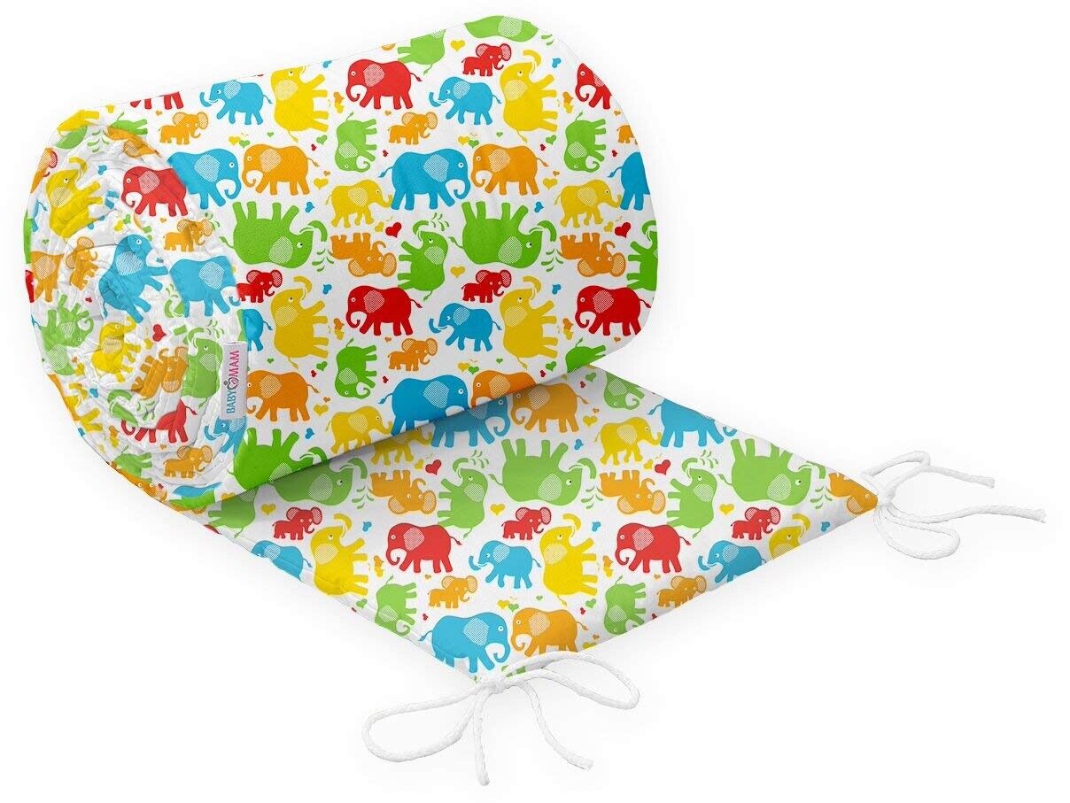 Baby Cotbed padded Bumper Cotton Protection 190cm Fit Cotbed 140x70cm Elephant Coloure