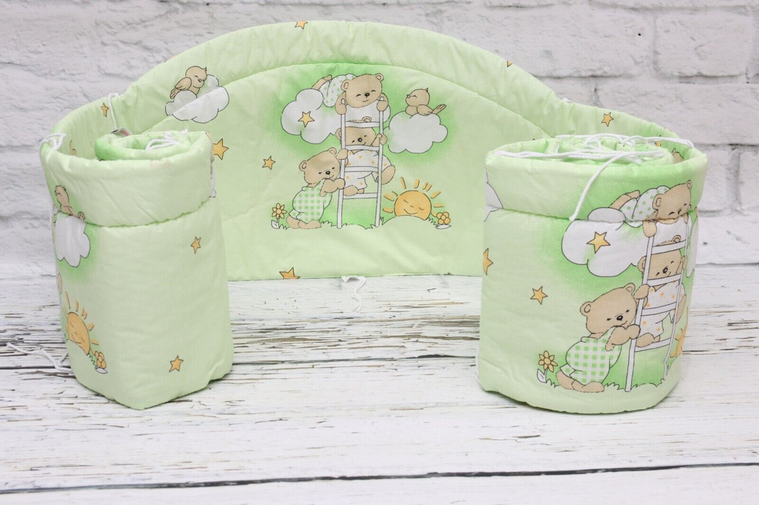 Padded Cot Bed Bumper to fit cot bed 140x70cm All-round 100% Cotton Ladder Green