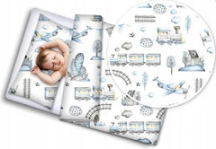 3Pc Baby Bedding Set Bumper Pillowcase Duvet Cover Fit Cot 120X60 Retro Locomotive - MyHappy Baby