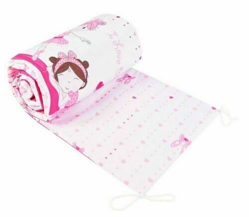 Padded Bumper To Fit Baby Cot Bed All-Round Cotton 420cm Ballerina Pink
