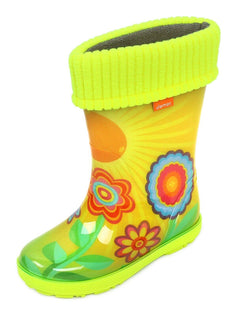 Wellies Kids Rain Snow Boots Removable Inner Lining Socks Wellington Sunny Flowers - MyHappy Baby