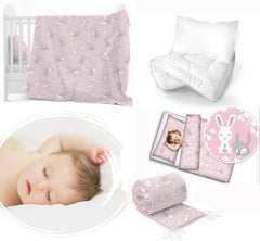 Baby 6Pc Bedding Set Pillow Duvet Quilt Sheet Bumper Fit Cotbed 140x70cm Bunny Pink - MyHappy Baby