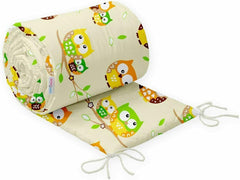 Baby Padded Bumper 100% Cotton To Fit Crib All Round 260cm Owls Cream - MyHappy Baby