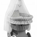 Full Bedding Set With Canopy To Fit Wicker Moses Basket Small White Stars With Grey