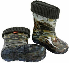 Wellies Kids Rain Snow Boots Removable Inner Lining Socks Wellington Brown Lava - MyHappy Baby