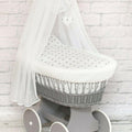 Moses Wicker Basket Full Set Bedding Set Canopy Grey/Dimple White/ Small stars on white