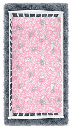 Baby Fitted Toddler Bed Sheet Printed 100% Cotton Mattress 160X80cm Bunny Pink - MyHappy Baby