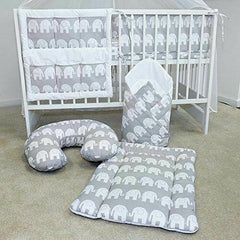 10PC Baby Bedding Set 100% Cotton Fit Cot 120x60cm Elephants Grey - MyHappy Baby
