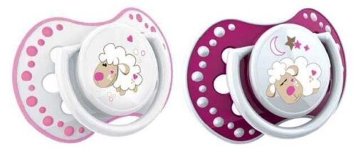 LOVI Dynamic Silicone Soother 6-18m Dummy Glow in the Dark 2 pcs Sheep Pink