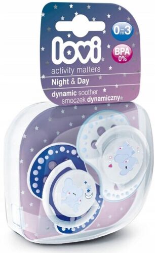 LOVI Dynamic Soother Silicone 0-3m Glow In The Dark Dummy 2 pcs Elephant blue