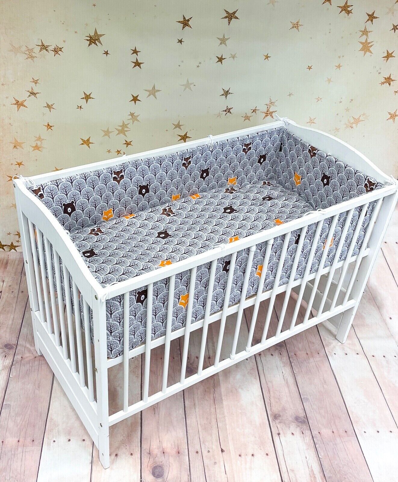 Baby Bedding Set 3pc All-round Bumper Fit Cot 120x60 Fox in forest grey