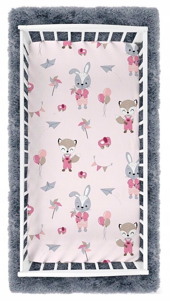 Fitted Sheet Soft Cotton for Baby Cot 120x60cm Fox and Rabbit