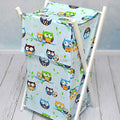 Laundry Basket with white wooden frame and storage removable linen OWLS BLUE