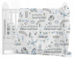 6Pc Baby Bedding Set Bumper Pillow Duvet Fit Cot 120x60cm Retro Locomotive - MyHappy Baby