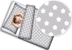 Baby Bedding Set 5pc Nursery Cotton Pillow Duvet Bumper 70x80cm Big White Stars On Grey - MyHappy Baby