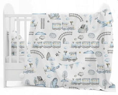 Baby Bedding Set 5Pc Bumper All around Cotton to Fit Cot 120x60cm Retro Locomotive - MyHappy Baby