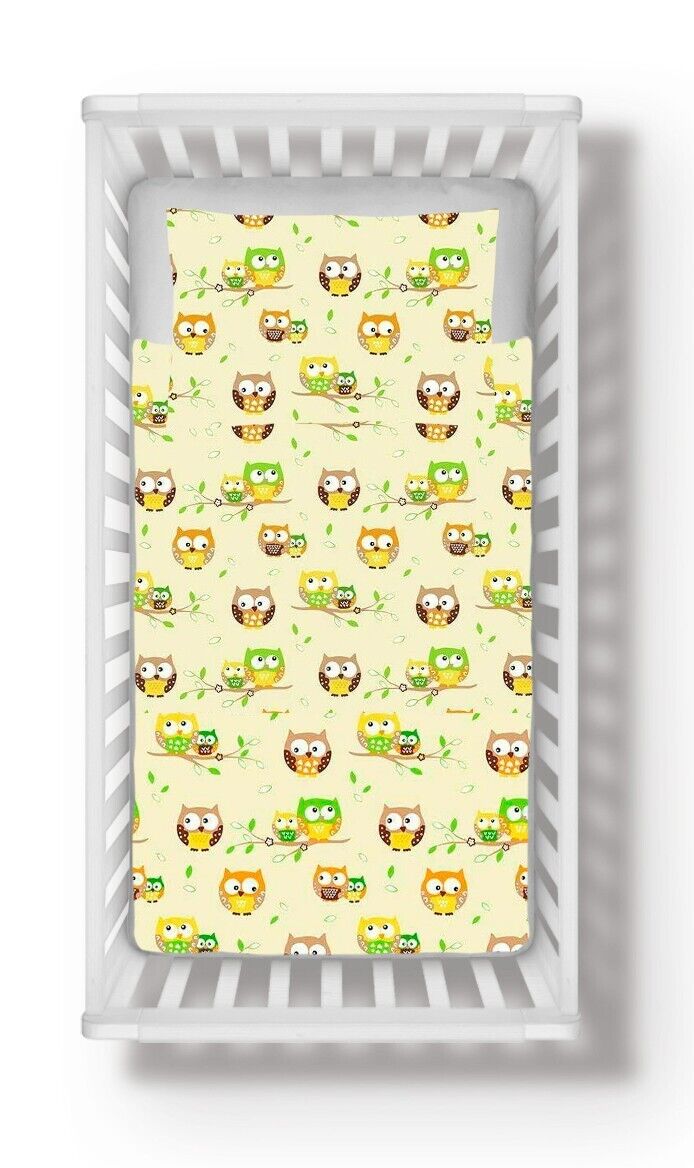 2pc Baby Bedding Set fit Crib/Cradle/Moses basket Cotton 70x80cm Owls Yellow