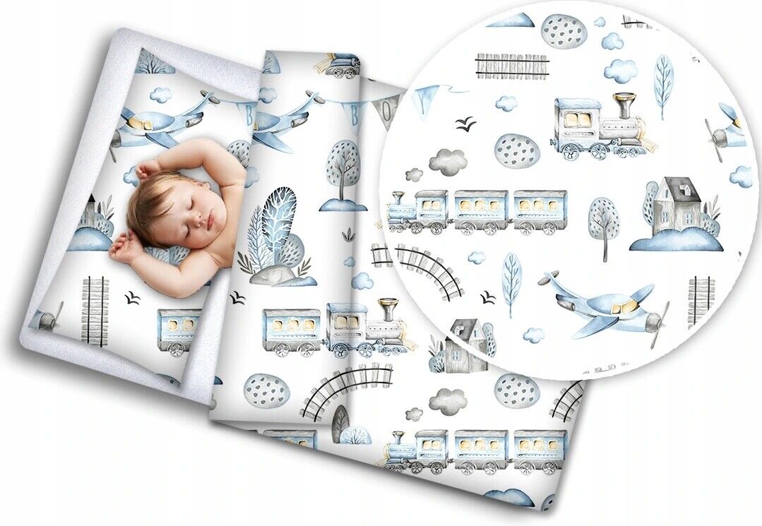 Baby Bedding 2pc Set fit Cradle/Moses basket/Pushchair 70x80cm Retro Locomotive