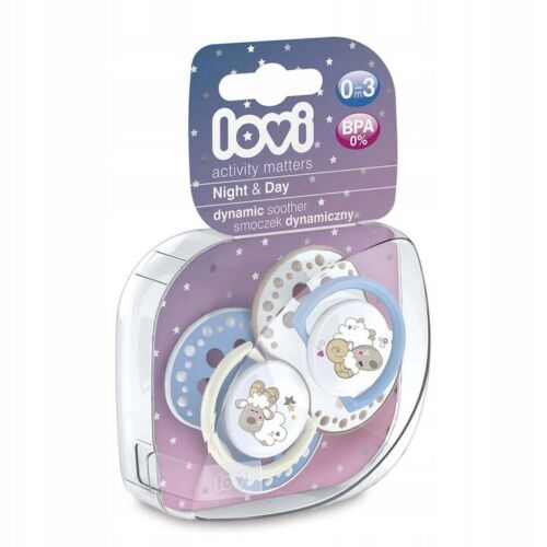 LOVI Dynamic Soother Silicone 0-3m Glow In The Dark Dummy 2 pcs Sheep blue