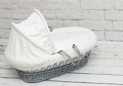 Luxury Moses Basket Padded Grey Wicker Baby Full Set - White Dimple - MyHappy Baby