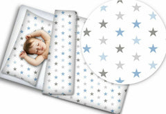 Baby 4Pc Bedding Set Pillow Duvet Quilt Fit Cotbed 140X70cm Grey Blue Stars - MyHappy Baby