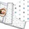 Baby 4Pc Bedding Set Pillow Duvet Quilt Fit Cotbed 140X70cm Grey Blue Stars