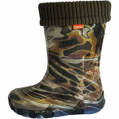 Wellies Kids Rain Snow Boots Removable Inner Lining Socks Wellington Brown Lava - MyHappy Baby