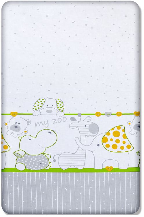 Baby Fitted Cot Bed Sheet Printed 100% Cotton Mattress 140X70cm Zoo Green