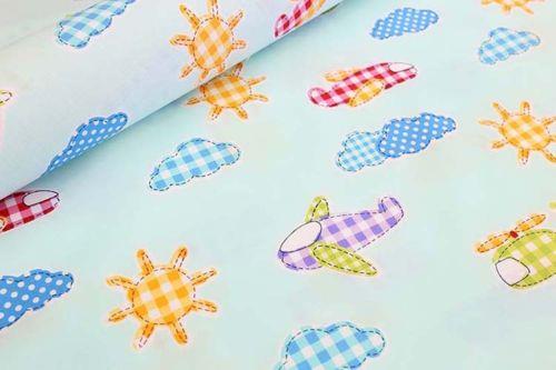 Baby Fitted Junior Bed Sheet Printed 100% Cotton Mattress 160X70cm Planes Turquoise