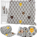 Baby 6Pc Bedding Set Pillow Duvet Quilt Sheet Bumper Fit Cotbed 140X70cm Fox In Forest Grey