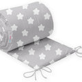 Baby Padded Bumper 100% Cotton To Fit Crib All Round 260cm Big White Stars On Grey