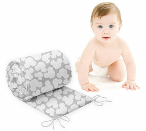 Baby Bedding Set 5pc All-round Bumper Fit Cot 120x60 Mouse grey