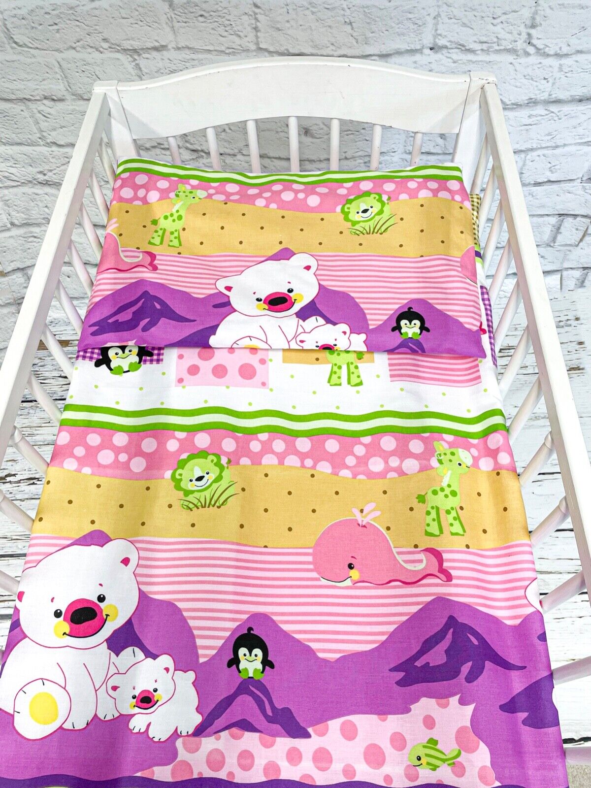 Baby Bedding Fit Junior Bed 150x120cm Pillowcase Duvet Cover Teddy fish pink