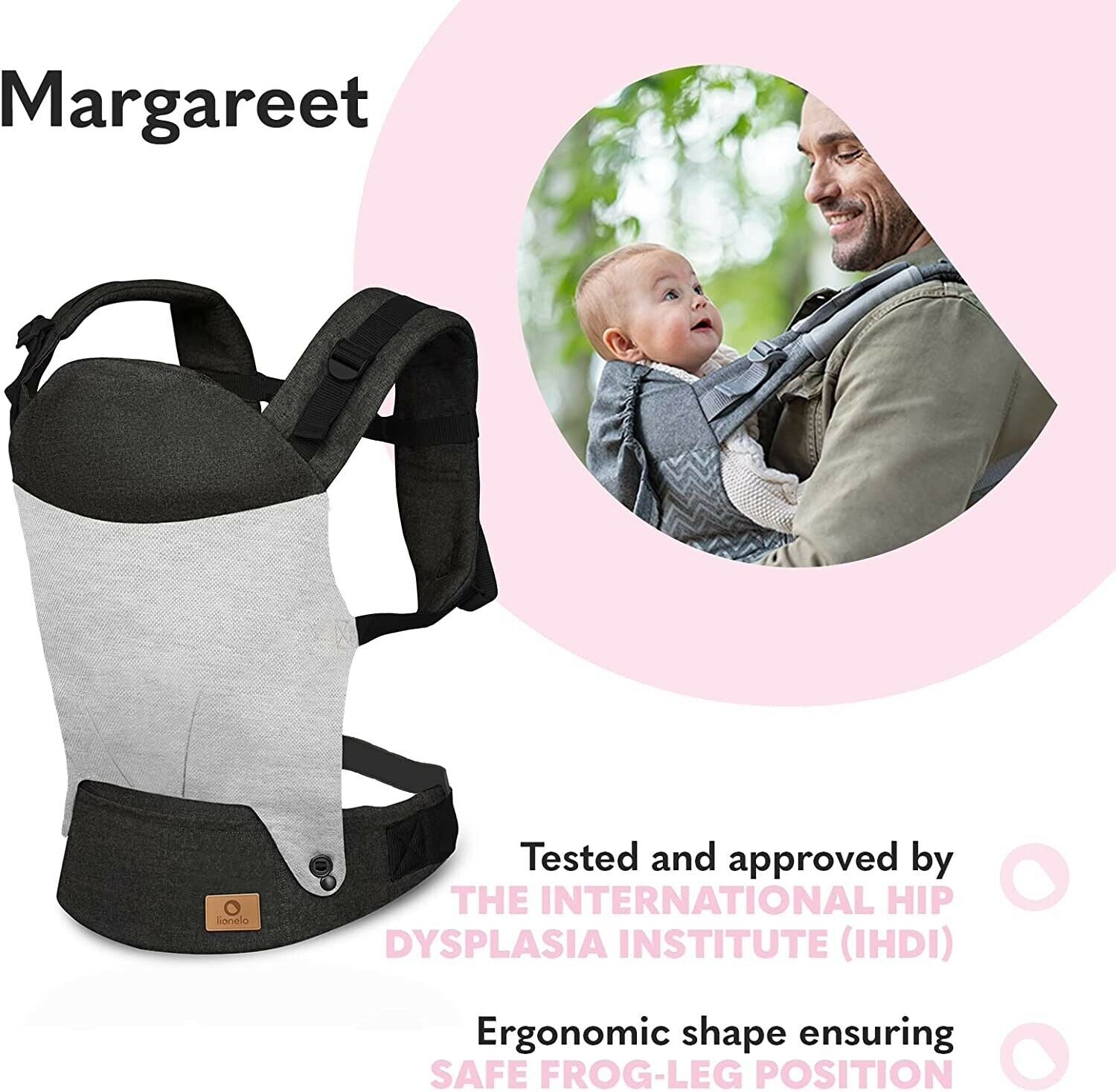 Lionelo Baby Carrier Margareet 3 Carrying Positions Belt Urban Gray