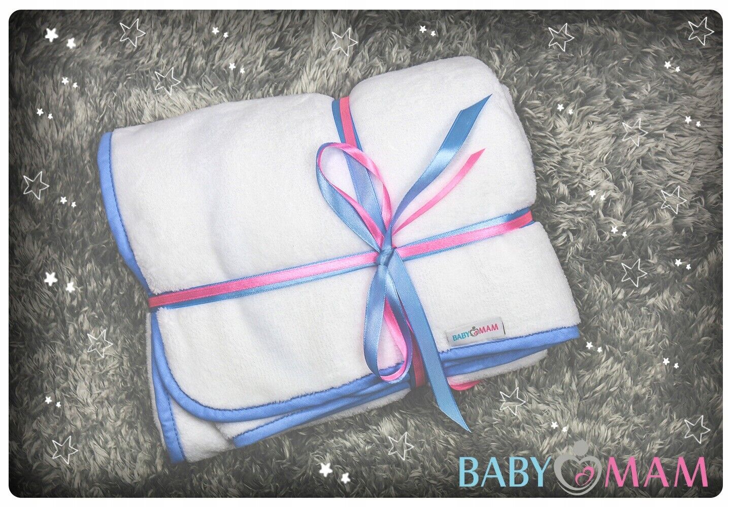 Baby blanket Super soft plush infant nursery cosy baby gift 75x100cm - White/Blue